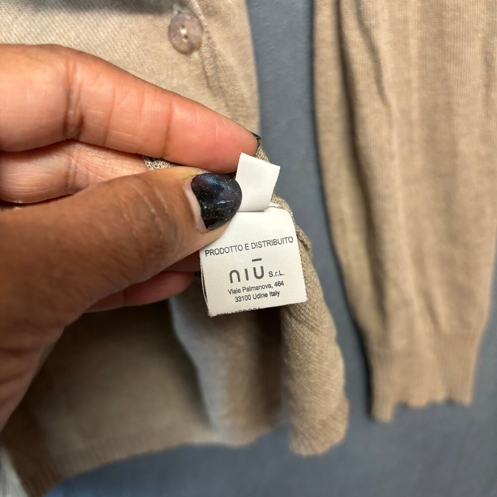 Niu Made in Italy Colorblock Cardigan Blue Tan V-Neck Medium Button Down Preppy - Picture 8 of 12